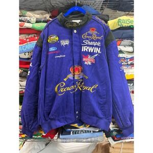 Team Caliber Crown Royal NASCAR Racing Jacket Mens XL Purple Roush Racing Cotton